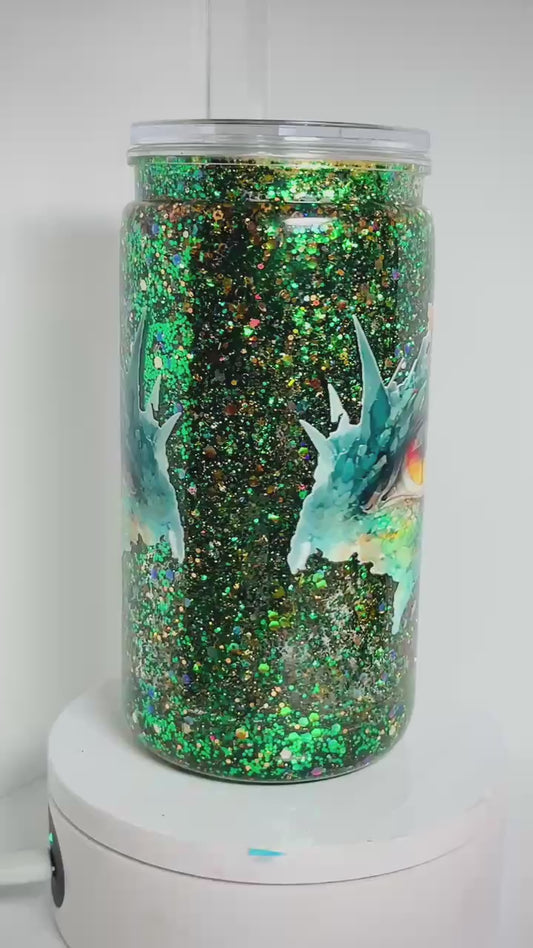 #SG002 - 16oz Snowglobe Acrylic Tumbler / Glitter / Dragon Eyes