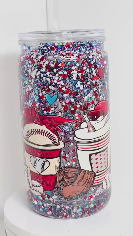 #SG001 - 16oz Snowglobe Acrylic Tumbler / Baseball Theme / Glitter