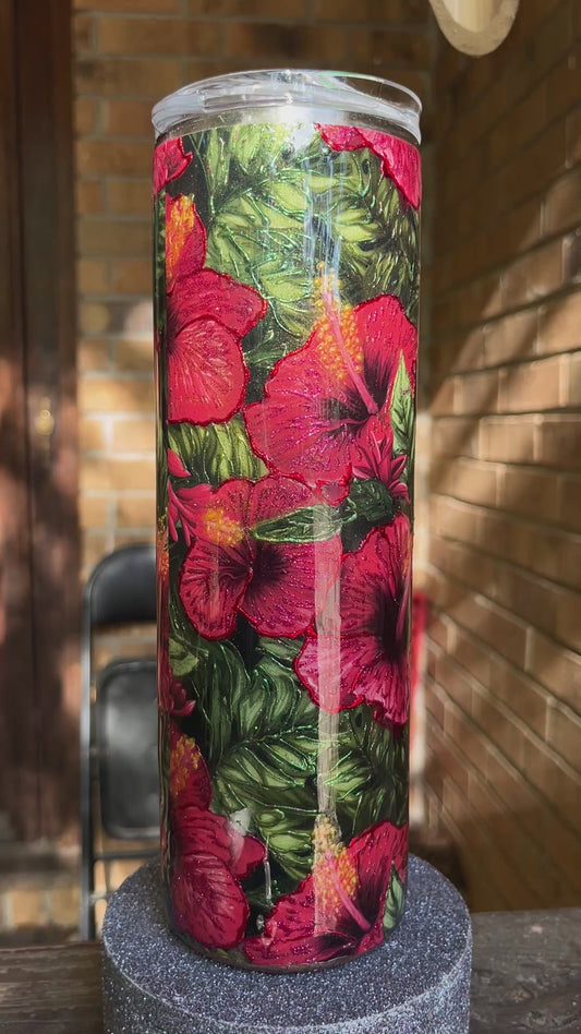 #373 - 30oz Skinny 3D Embellished Floral Theme Tumbler