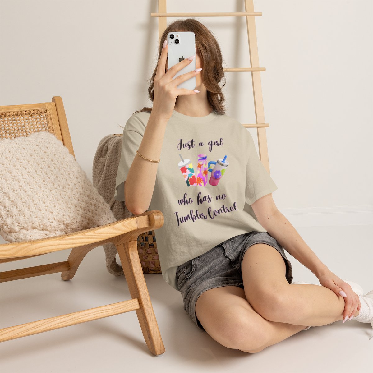 T-Shirt — "Just a girl who has no Tumbler Control" Colorful Tumbler Graphic Tee